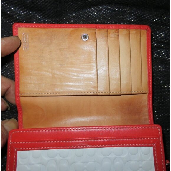 Coach 2004 Circa Embossed Logo White Patent Leather Bifold Wallet w/ Orange Trim - Picture 9 of 10